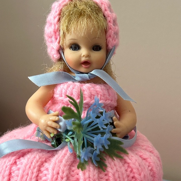 4/$100 bathroom toilet paper cover Pink Knitted Doll with Blue Accents 🌸 - Picture 3 of 6